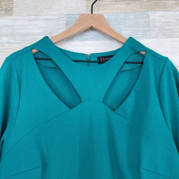 Eloquii Cut Out Peplum Blouse Green Stretch Ponte Knit Womens Plus Size 18 - Picture 2 of 10